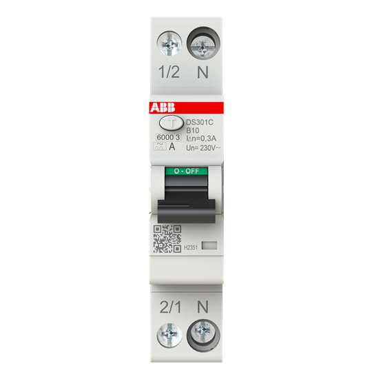 FI/LS-Schalter Typ A, 300 mA, 6 kA, 1P+N, B-Char., 10 A 1 Teilungseinheit