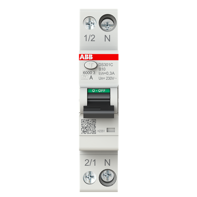 FI/LS-Schalter Typ A, 300 mA, 6 kA, 1P+N, B-Char., 10 A 1 Teilungseinheit