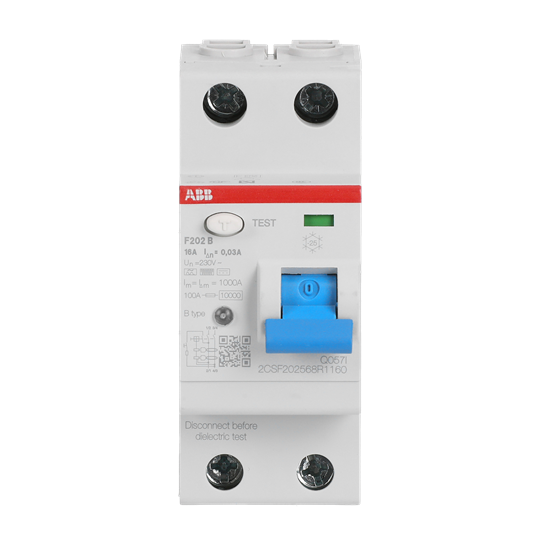 FI-Schalter Typ B 2P, 16A, 30mA, 3kA, 2TE, allstromsensitiv, kurzzeitverzögert