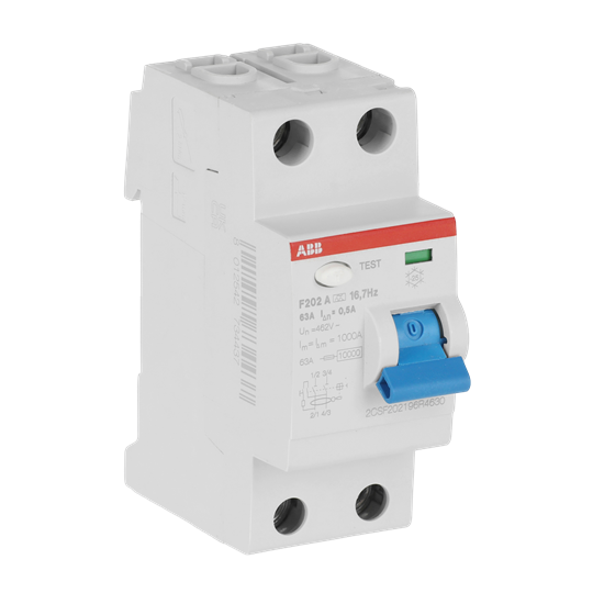 FI-Schutzschalter 2P, Typ A, 63A, 500mA, 16, 7Hz – Bild 2 von 3