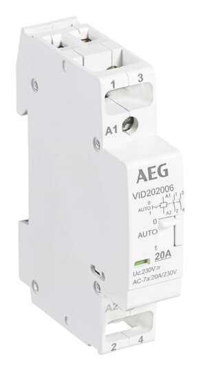 Installationsschütz 2S/0Ö, 20A, 230 V AC, manuelle Betätigung, VPE: 12