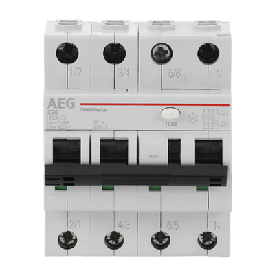 FI/LS-Schalter 3P+N, Typ A, C 20, 30 mA 6 kA IEC/EN 61009