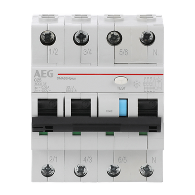 FI/LS-Schalter 3P+N, Typ A, C 25, 30 mA 6 kA IEC/EN 61009