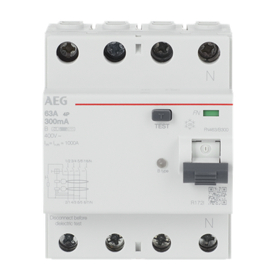 Fehlerstrom-Schutzschalter 4P Typ B 63 A, 300 mA, 4 TE   