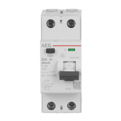 Fehlerstrom-Schutzschalter 2P Typ AI 25 A, 30 mA, 2 TE   
