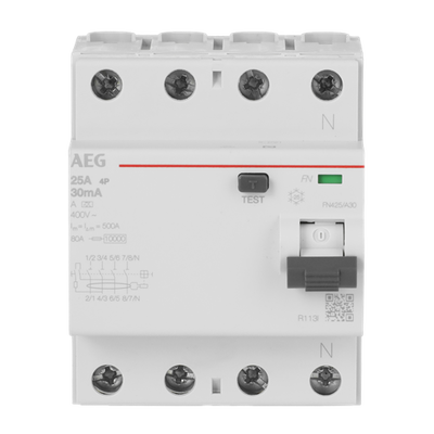 Fehlerstrom-Schutzschalter 4P Typ A 25 A, 30 mA, 4 TE   