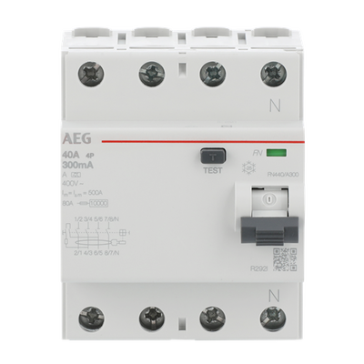 Fehlerstrom-Schutzschalter 4P Typ A 40 A, 300 mA, 4 TE   