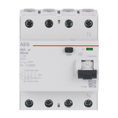 Fehlerstrom-Schutzschalter 4P Typ A 40 A, 30 mA, 4 TE   