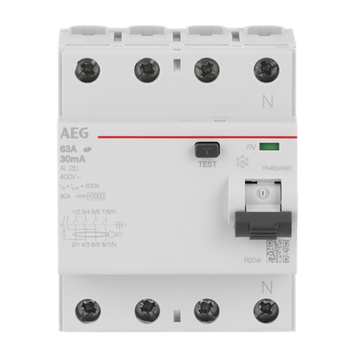 Fehlerstrom-Schutzschalter 4P Typ AI 63 A, 30 mA, 4 TE   