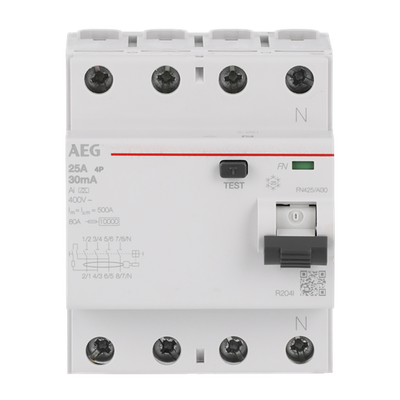 Fehlerstrom-Schutzschalter 4P Typ AI 25 A, 30 mA, 4 TE   