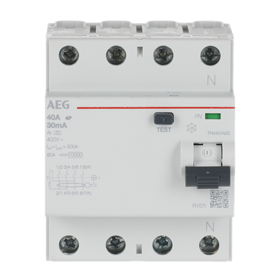 Fehlerstrom-Schutzschalter 4P Typ AI 40 A, 30 mA, 4 TE   