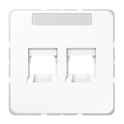 Abdeckung (gerastet) für Modular-Jack-Steckbuchsen, 2fach, UMA-CAT6A, RADIALL, Panduit, Assmann, mit Schriftfeld, Thermoplast, Serie CD, alpinweiß