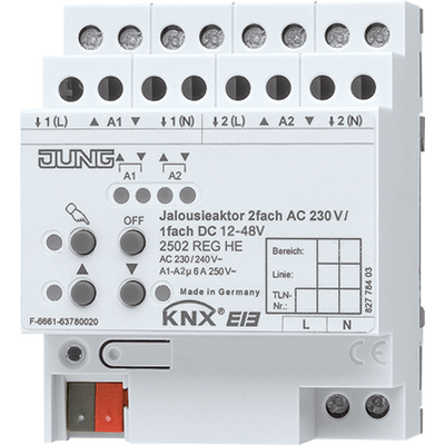 KNX Jalousieaktor 2fach AC 110-230 V, 1fach DC 12-48 V