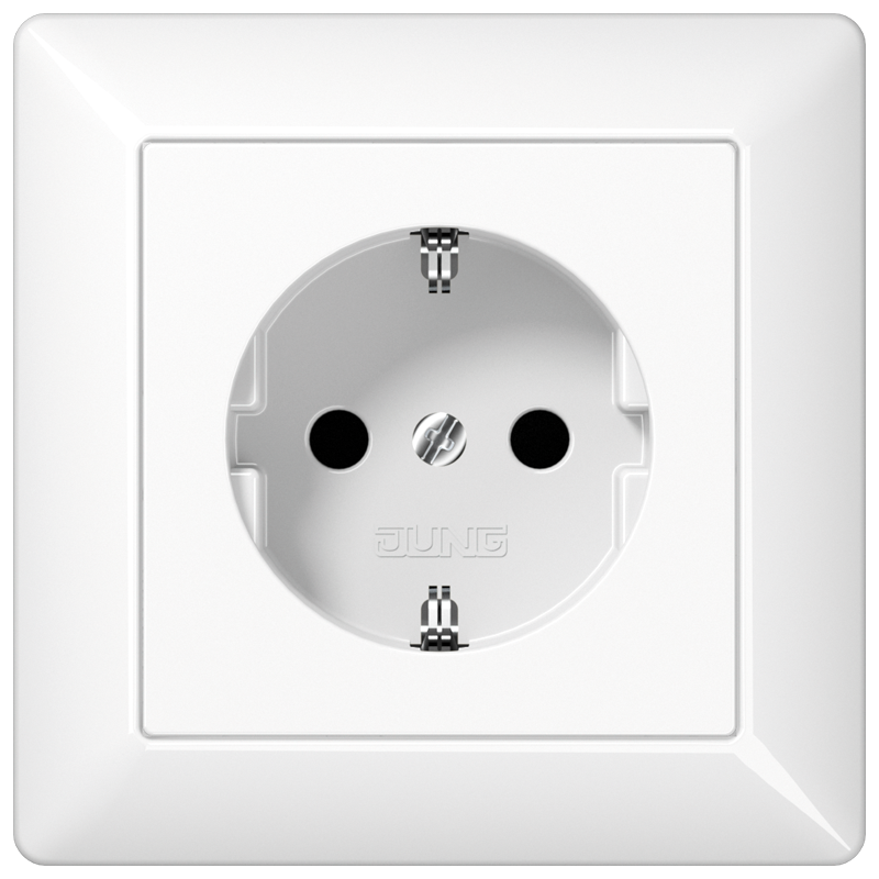 SCHUKO®-Steckdose mit integriertem Rahmen, 16 A 250 V ~, Duroplast, Serie AS, alpinweiß