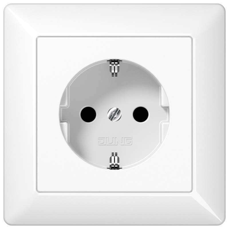 SCHUKO®-Steckdose mit integriertem Rahmen, 16 A 250 V ~, Safety Plus, Duroplast, Serie AS, alpinweiß