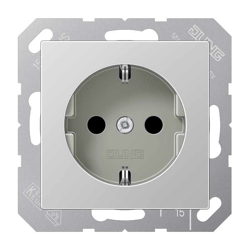 SCHUKO®-Steckdose, 16 A 250 V ~, Duroplast lackiert, Serie A, aluminium