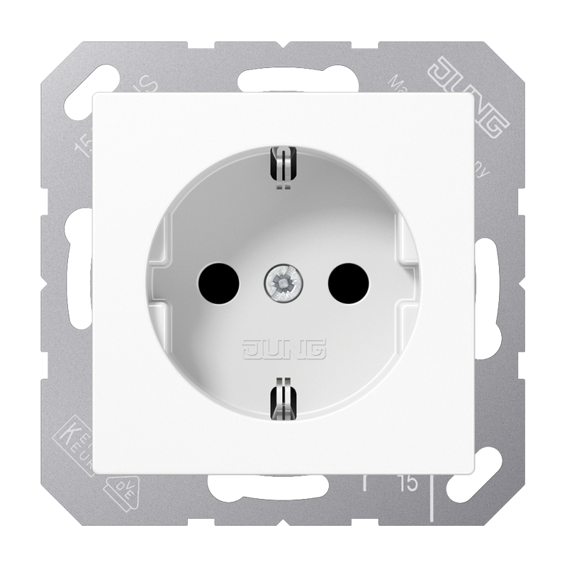 SCHUKO®-Steckdose, 16 A 250 V ~, ohne Krallen, Duroplast, Serie AS/A, alpinweiß