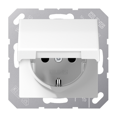 SCHUKO®-Steckdose, 16 A 250 V ~, Klappdeckel, Duroplast, Serie AS, alpinweiß