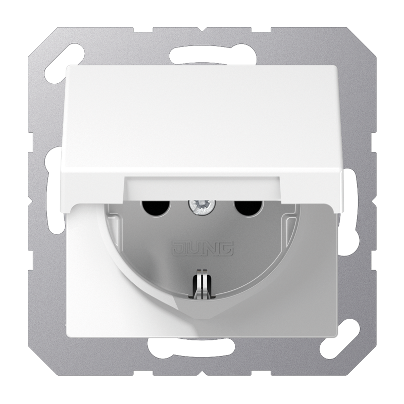 SCHUKO®-Steckdose, 16 A 250 V ~, Klappdeckel, Duroplast, Serie A, alpinweiß