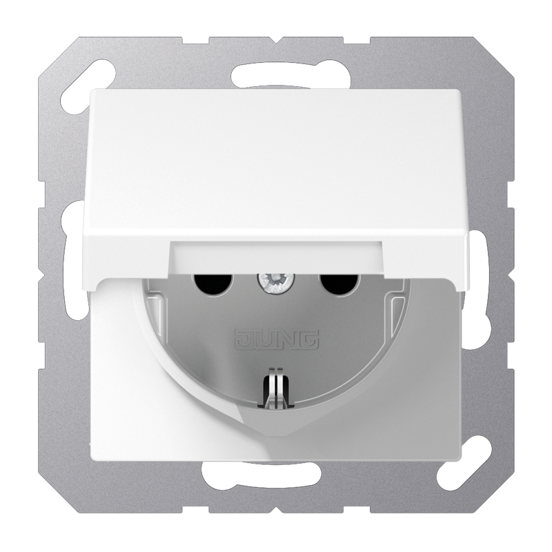 SCHUKO®-Steckdose, 16 A 250 V ~, Safety Plus, Klappdeckel, Duroplast, Serie A, alpinweiß