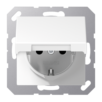 SCHUKO®-Steckdose, 16 A 250 V ~, SAFETY+, Klappdeckel, Duroplast, Serie A, alpinweiß