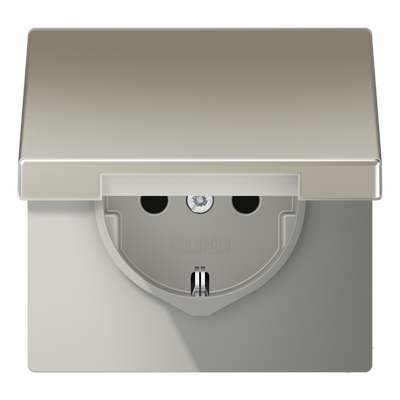 SCHUKO®-Steckdose, 16 A 250 V ~, Klappdeckel, Serie LS, Edelstahl