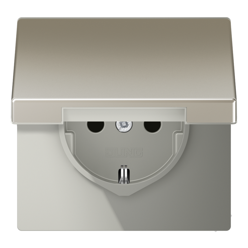 SCHUKO®-Steckdose, 16 A 250 V ~, Safety Plus, Klappdeckel, Serie LS, Edelstahl
