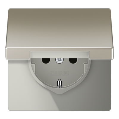 SCHUKO®-Steckdose, 16 A 250 V ~, Safety Plus, Klappdeckel, Serie LS, Edelstahl