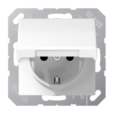 SCHUKO®-Steckdose, 16 A 250 V ~, Klappdeckel, Thermoplast, Serie AS, alpinweiß