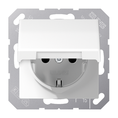 SCHUKO®-Steckdose, 16 A 250 V ~, ohne Krallen, Klappdeckel, Duroplast, Serie AS, alpinweiß