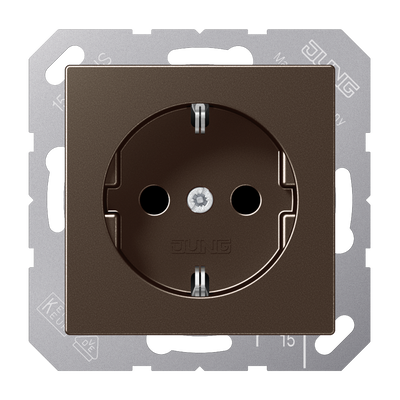 SCHUKO®-Steckdose, 16 A 250 V ~, ohne Krallen, Safety Plus, Duroplast lackiert, Serie A, mokka