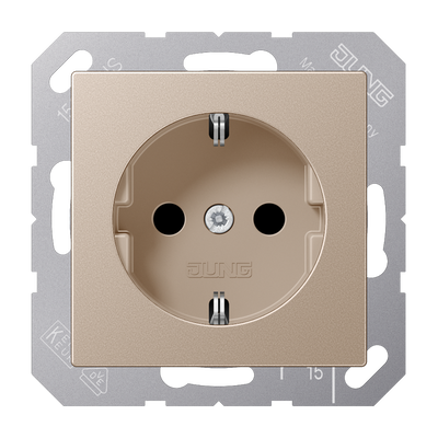 SCHUKO®-Steckdose, 16 A 250 V ~, ohne Krallen, Safety Plus, Duroplast lackiert, Serie A, champagner