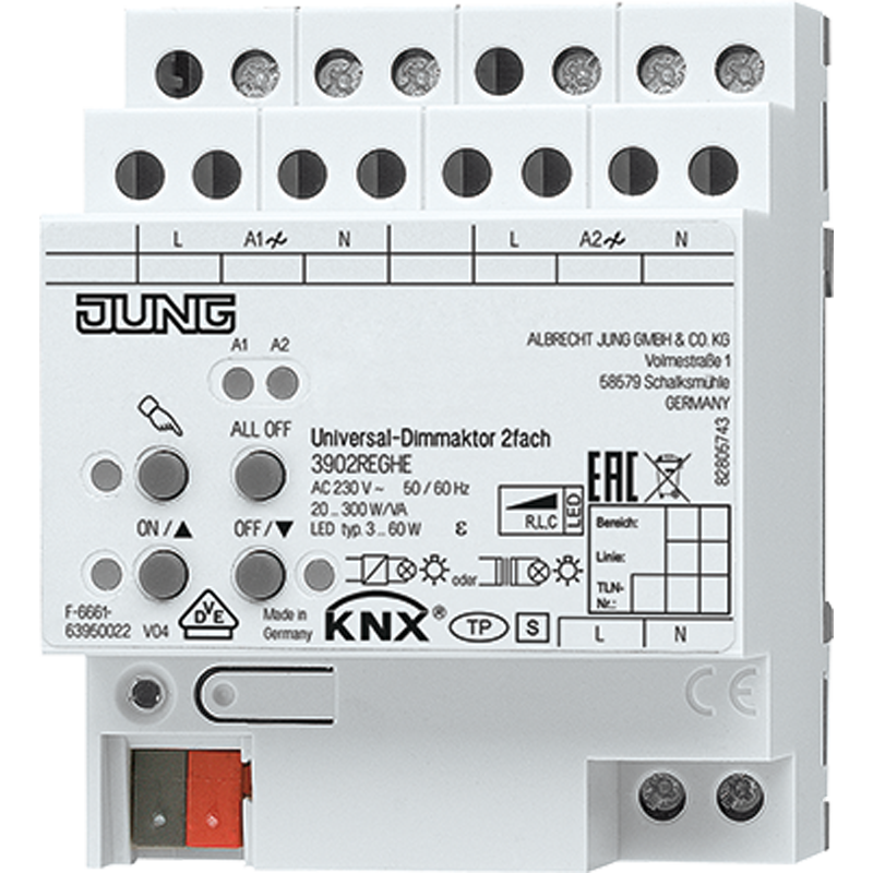 KNX LED-Universal-Dimmaktor 2fach, REG, 4 TE