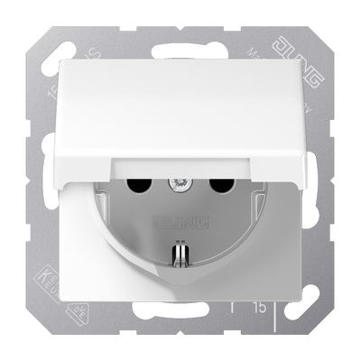 SCHUKO®-Steckdose, 16 A 250 V ~, SAFETY+, Klappdeckel, Duroplast, Serie AS, alpinweiß