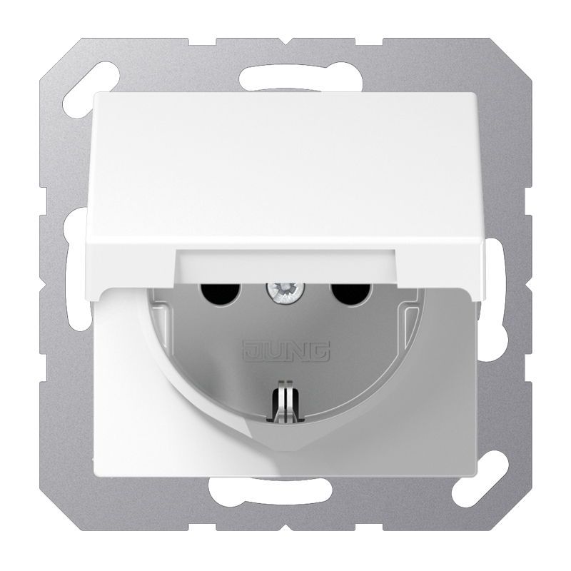 SCHUKO®-Steckdose, 16 A 250 V ~, Klappdeckel, Thermoplast, Serie A, alpinweiß
