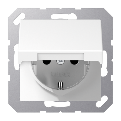 SCHUKO®-Steckdose, 16 A 250 V ~, SAFETY+, Klappdeckel, Thermoplast, Serie A, alpinweiß