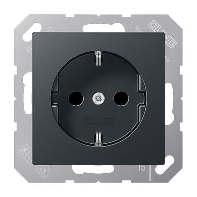 SCHUKO®-Steckdose, 16 A 250 V ~, ohne Krallen, SAFETY+, Thermoplast lackiert, Serie A, anthrazit matt