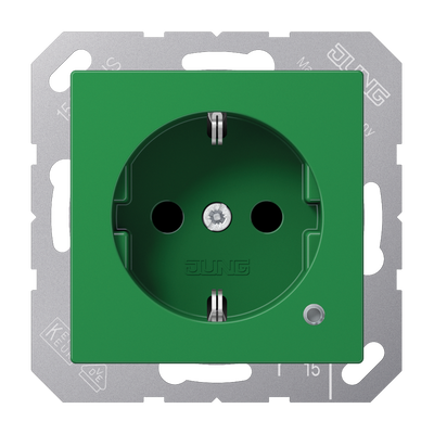 SCHUKO®-Steckdose, 16 A 250 V ~, mit Funktionsanzeige, SAFETY+, Thermoplast, Serie AS/A, grün (für SV)