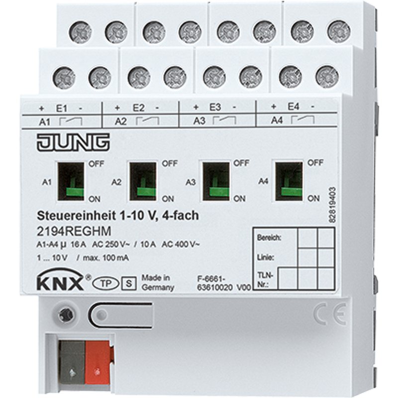 KNX Steuereinheit 1 – 10 V 4fach, REG, 4 TE