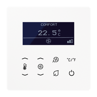 KNX Raumtemperaturregler Fan Coil, Glas, Serie LS, alpinweiß