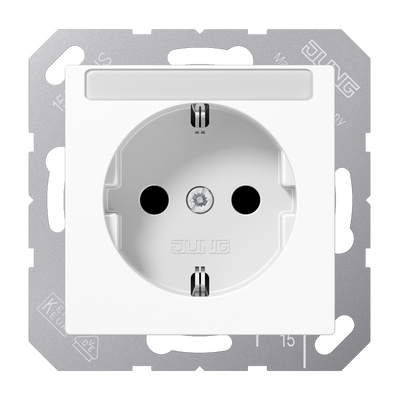 SCHUKO®-Steckdose, 16 A 250 V ~, mit Schriftfeld, SAFETY+, Thermoplast, Serie AS/A, alpinweiß