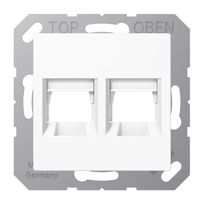 Abdeckung (gerastet) für Modular-Jack-Steckbuchsen, 2fach, UMA-CAT6A, RADIALL, Panduit, Assmann, Thermoplast, Serie AS/A, alpinweiß