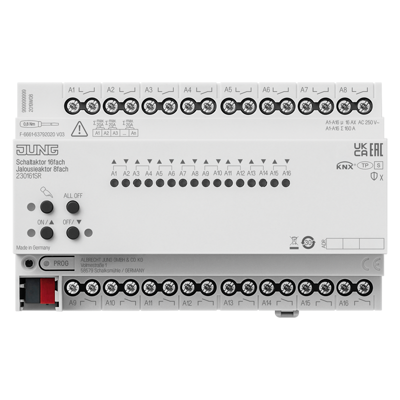 KNX Schaltaktor 16fach, KNX Jalousieaktor 8fach, REG, 8 TE, Secure