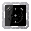 SCHUKO®-Steckdose, 16 A 250 V ~, mit USB-Ladegerät, 1 x Typ A + 1 x Typ C, Safety Plus, Serie A, schwarz