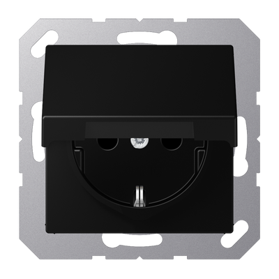 SCHUKO®-Steckdose, 16 A 250 V ~, Klappdeckel, Thermoplast lackiert, Serie A, graphitschwarz matt
