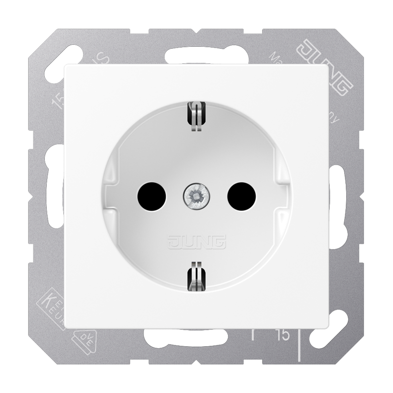SCHUKO®-Steckdose, 16 A 250 V ~, Thermoplast lackiert, Serie A, schneeweiß matt