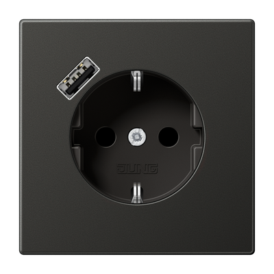 SCHUKO®-Steckdose, 16 A 250 V ~, mit USB-Ladegerät, 1 x Typ A, Safety Plus, Serie LS, anthrazit