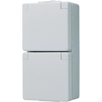 SCHUKO®-Zweifach-Steckdose, verdrahtet, 16 A 250 V ~, Schraubklemmen, senkrecht, IP 44, WG 600