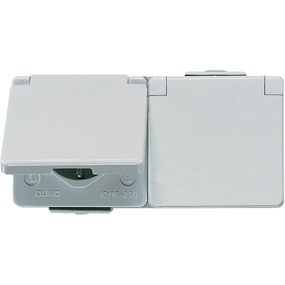 SCHUKO®-Zweifach-Steckdose, verdrahtet, 16 A 250 V ~, Schraubklemmen, waagerecht, IP 44, WG 600