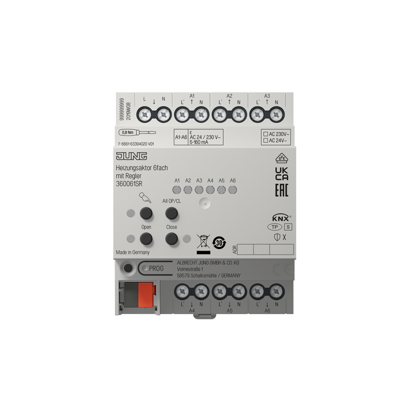 KNX Heizungsaktor 6fach mit Regler, REG, 4 TE, Secure
